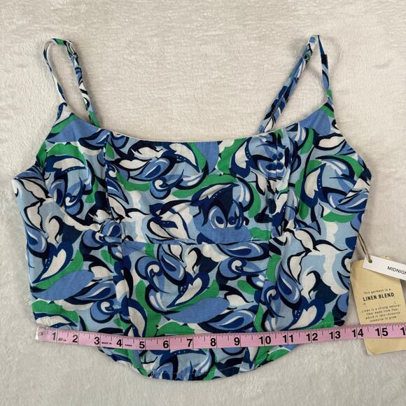 Midnight Sky Blue Green and White Floral Spaghetti Strap Crop Tank NWT Size Med - Picture 4 of 8